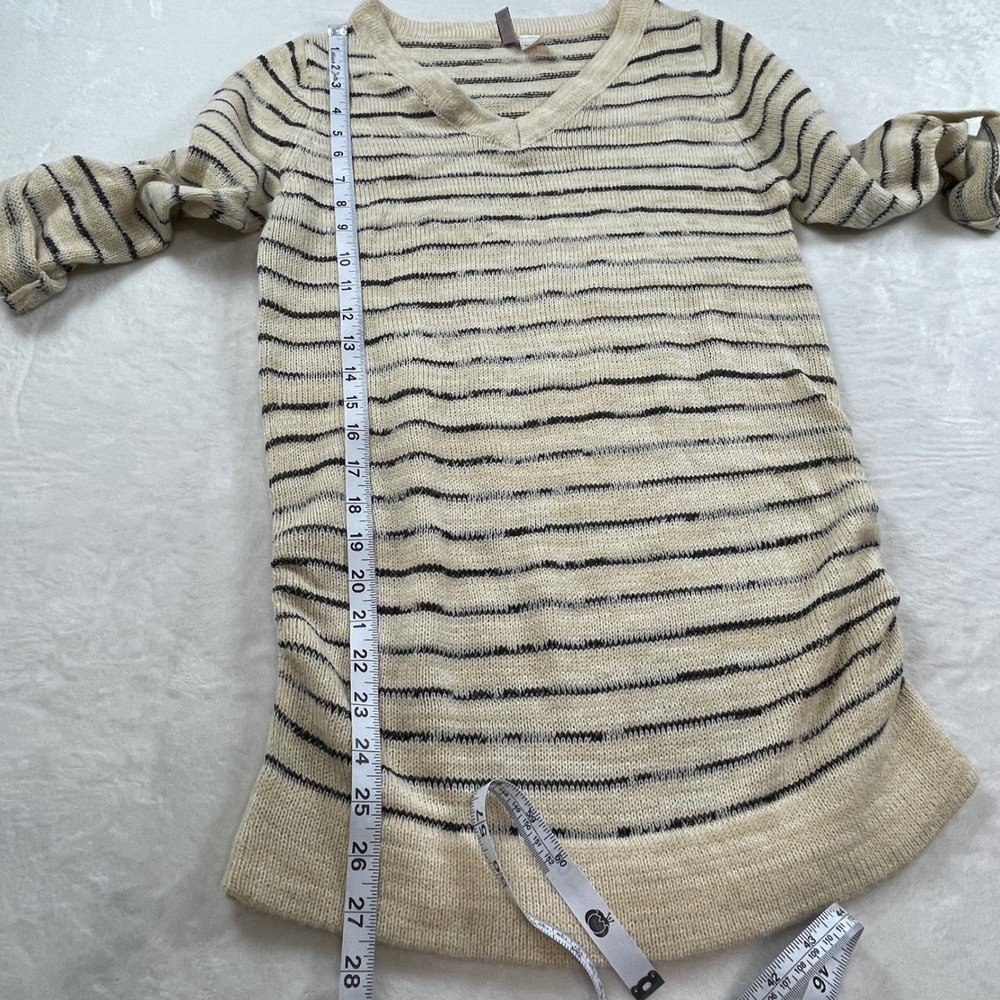 Oh! Mamma Womens Maternity Striped V-Neck Ruched Long Sleeve Sweater Cream M - Picture 5 of 7